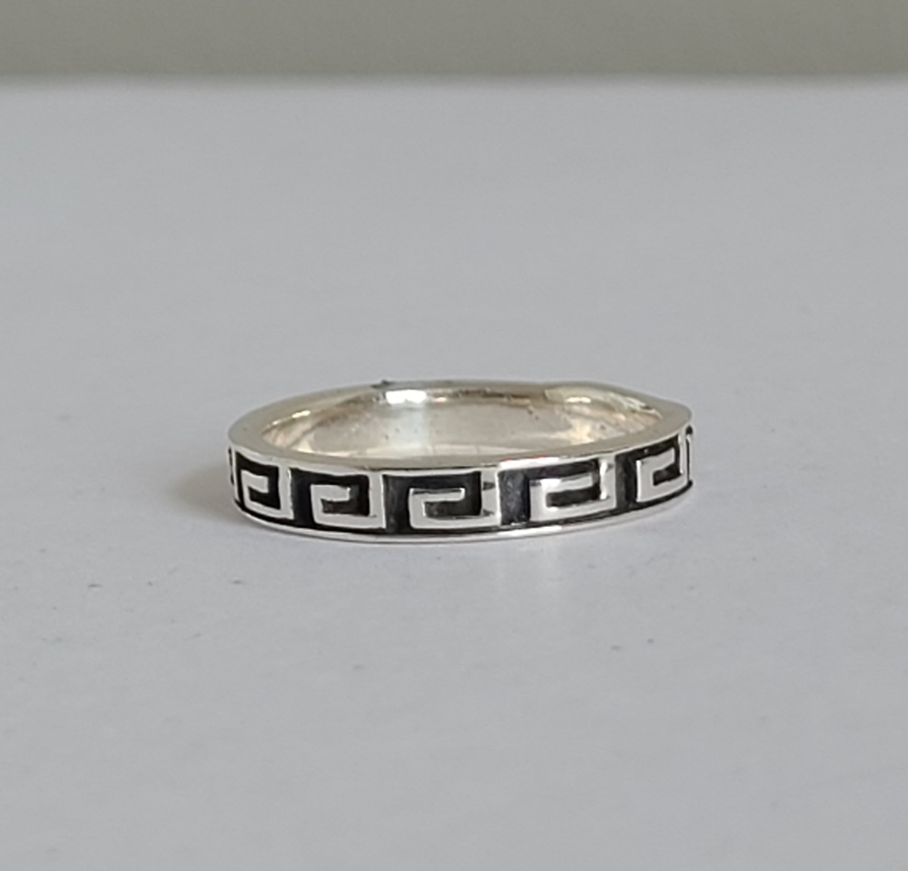 Vintage Sterling Silver Meander Greek Key Navajo Boho Band Overlay Band Ring 6